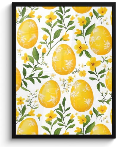 Poster in lijst - Fotolijst 50x70 cm - Posters - Bloemen - Paaseieren - Geel - Posterlijst zwart - Decoratie - Wanddecoratie woonkamer - Muurdecoratie slaapkamer