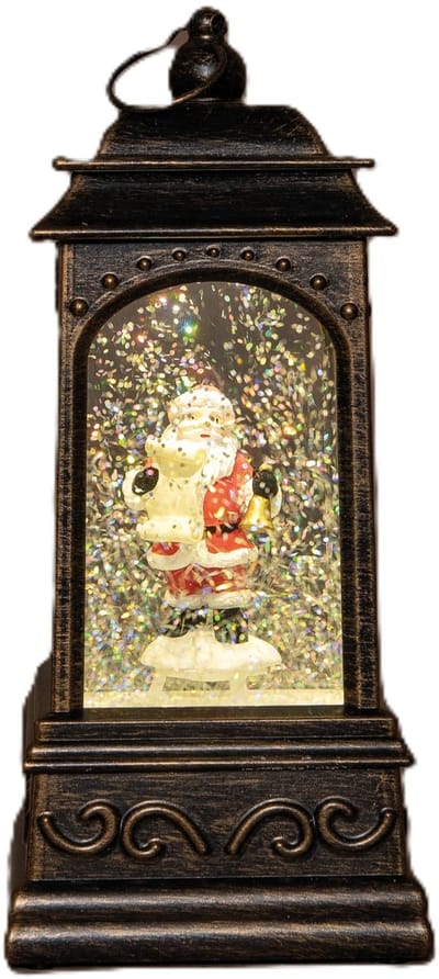 Anna's Collection Sneeuwbol/snowglobe glitter lantaarn - kerstman - 9 x 9 x 20 cm - met LED verlichting - kerstversiering - kerstlantaarn