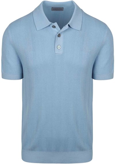 Suitable Knitted Jacquard Polo Lichtblauw - Maat L - Heren - Polo shirt Heren met Korte mouw