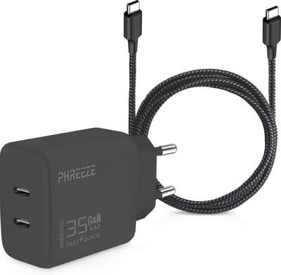 Usb adapter 2 poorten + usb C kabel 2 meter - Snellader - Tegelijk opladen - Oplader - Adapter - Stekker - Oplaadkabel - Usb C naar usb C - GaN