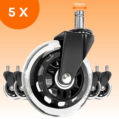 FLOOQ Bureaustoel Wielen 10mm - Zwenkwielen - Set van 5 - Transparant