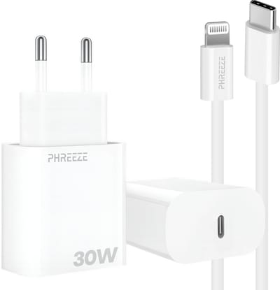 Snellader 1m geschikt voor iPhone iPad met Lightning - 30w Power Delivery oplader met usb C poort met usb C naar 8 pin kabel