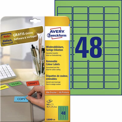 Avery Mini Etiketten, groen, 45,7 x 21,2 mm, afneembaar