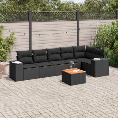 vidaXL - 7-delige - Loungeset - met - kussens - poly - rattan - zwart
