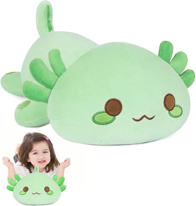 Allecto Plus - Knuffeldier Axolotl Pluche Dier Voor Kinderen - Groen - 33 cm - Kawaii Speelgoed met Decoratief Zachte Kussen - Werpkussen - Cadeau - Dierenknuffel