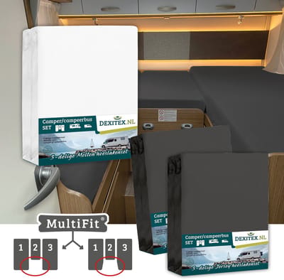 Dexitex 1 x molton 2 x hoeslaken ANTRACIET / 3 delige set-Geschikt voor Camper lengtebedden of enkele bedden