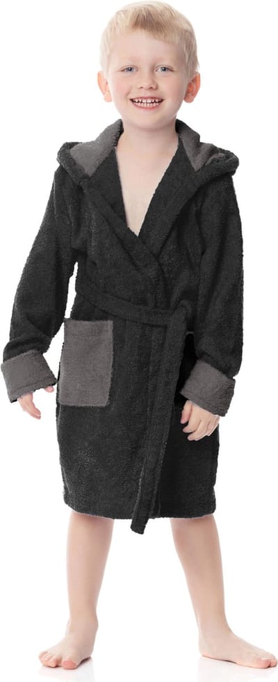 Ladeheid Kinderen Badjas met Capuchon - Wasmachine bestendig - Katoen - Badstof - LA-LA40-103-DG - Schwarz/Graphite (D16/D07) - 98-104