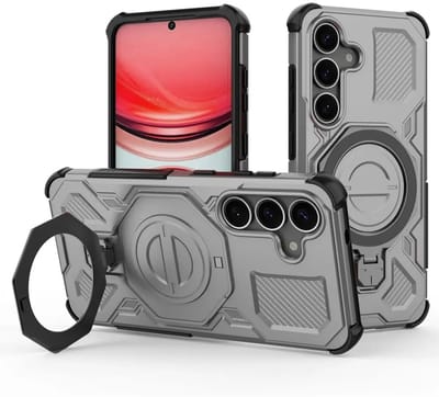 Hoesje geschikt voor Samsung Galaxy S25 Plus | Compatibel met MagSafe / Qi2 | 360° Draaibare Magnetische Standaard | Back Cover Kickstand Ring | Grijs