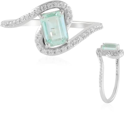 Cavill - Elegante Ring met Paraiba Smaragd 0,774 ct & 38 Zirkonia - 925 Sterling Zilver Platina Verguld - Moderne Achthoekig Sieraad