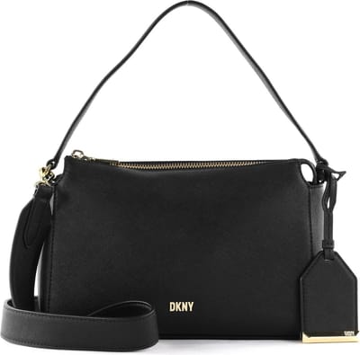 DKNY Leren Handtas Schoudertas Belle TZ Crossbody Bag Black / Gold Zwart