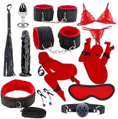 Oneay BDSM Bed Bondage Set - 10 Delig - SM Handboeien - Bedboeien - Enkelboeien - Springzweep - Blinddoek - Sex Toys voor Koppels - Seksspeeltjes voor mannen en vrouwen - Rood