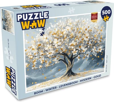 Puzzel Boom - Winter - Levensboom - Modern - Goud - Legpuzzel - Puzzel 500 stukjes