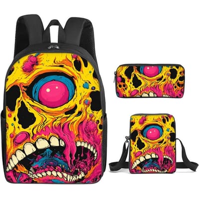 Eenoogige Monster Print 3 Stuks/Set Rugzak met Schoudertas, Etui voor Jongen/Meisje Beste Cadeau Cartoon Student Schooltassen