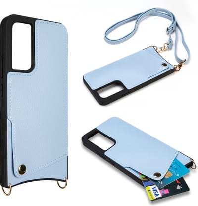 Casemania Hoesje Geschikt voor Samsung Galaxy A54 - Back Cover met Draagkoord - Pasjeshouder Hoes met Bandje - Crossbody Telefoonhoesje - Lanyard Case - Blauw