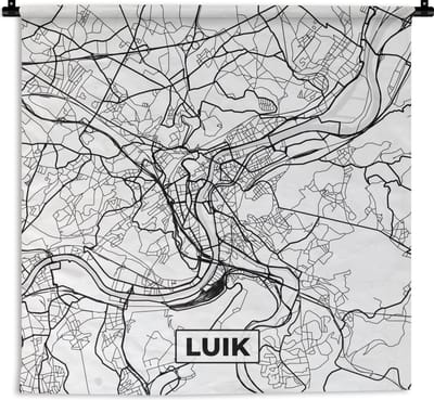 Wandkleed - Wanddoek - Zwart Wit – België – Plattegrond – Stadskaart – Kaart – Luik - 180x180 cm - Wandtapijt