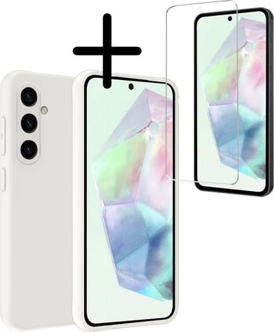 Hoesje Met Screenprotector - Geschikt voor Samsung Galaxy A35 - Sterk & Shockproof - Back Cover - Siliconen Case - Telefoon Hoes - Wit
