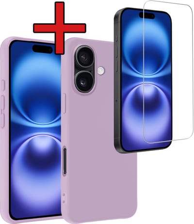 Hoesje - Met Screenprotector - Geschikt voor Apple iPhone 16 - Sterk & Shockproof - Telefoon Hoes - Back Cover - Siliconen Case - Telefoonhoes - Lila