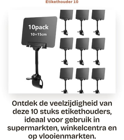 Dailygoods- Etikethouder 10 stuks - A6 Prijskaartjeshouder - Zelfklevend - Labelhouder - Goederenschildhouder - Vaste clip - 15 x 10 cm