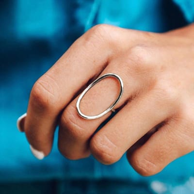 Huitan Geometrisch Hol Ovaal Design Damesringen Metallic Stijl Moderne Mode Vrouwelijke Accessoires Dagelijks Gebruik Statement Sieraden 6 blue