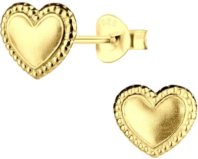 Joy|S - Zilveren hartje oorbellen - 8 x 7 mm - klassiek bewerkt randje - gold plated - goudkleur