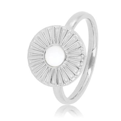My Bendel - Ring Zilverkleurig Zonnetje Design met White Aventurine - Zilverkleurige Ring - Zonnetje Design - White Aventurine Edelsteen - met Luxe Cadeauverpakking | Sieraden Voor Dames | Maat 16.00 Mm / Maat 50