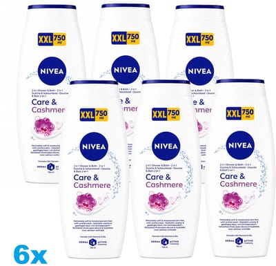 NIVEA Care & Cashmere Douchegel – 6 x 750 ml – 2-in-1 Shower & Bath – Hydraterend & Verzorgend