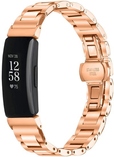 Stalen bandje - geschikt voor Fitbit Inspire 3 - rvs band met vlindersluiting - rosegoud