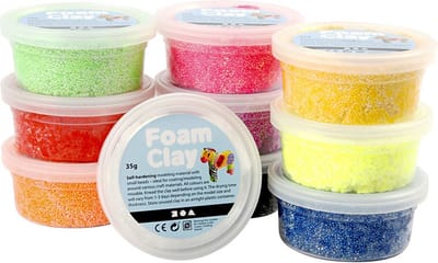 Hobby Foam Clay klei - 10x potjes - multi kleuren - 35 gram - knutsel speelklei