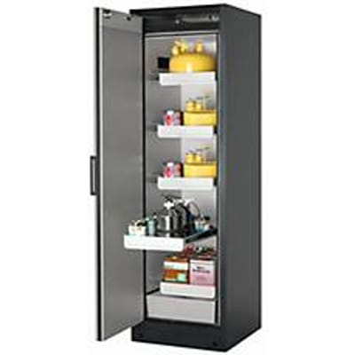 Veiligheidskast type 90 asecos Q-CLASSIC-90, scharnierende deur, links opgehangen, voorkant zuiver wit, B 599 x D 615 x H 1953 mm