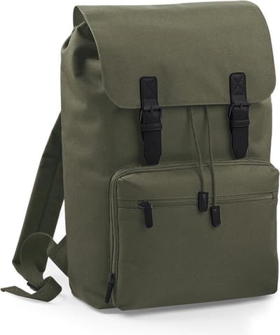 Bagbase Vintage Laptop Rugzak 18 Liter - Olijfgroen-Zwart