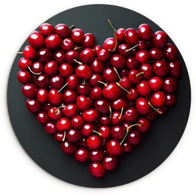 WallCircle® Wandcirkel 60x60 cm - Muurcirkel Kersen - Hart - Rood - Zwart - Muurdecoratie woonkamer - Wanddecoratie keuken - Kamer decoratie accessoires - Ronde schilderijen