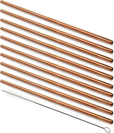 *** Herbruikbare Metalen Rietjes - RVS - 10 stuks - Rose Goud - Herbruikbare Metalen Rietjes - Rose Goud van Heble® ***
