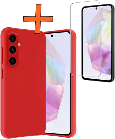 Hoes - Met Screenprotector - Geschikt voor Samsung Galaxy A36 - Sterk & Shockproof - Back Cover - Siliconen Case - Telefoon Hoes - Rood