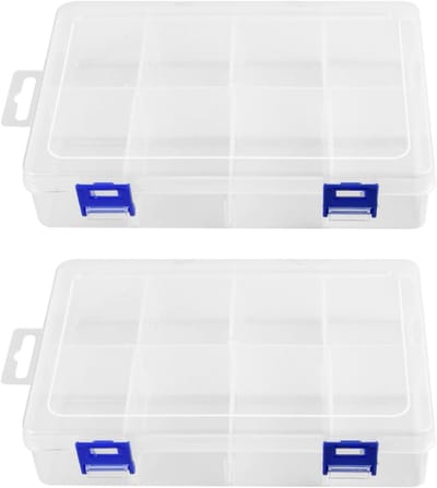 Set van 2 Opbergdozen met 8 Compartimenten, Plastic Organizer met Verstelbare Scheidingswanden voor Sieraden, Kralen en Kleine Onderdelen