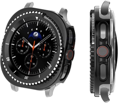 kwmobile Cover compatibel met Samsung Galaxy Watch 8 / Galaxy Watch 8 Classic 46mm Hoes – Fullbody Fitnesstracker Case Set van roestvrij staal – zwart