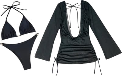 Livano Bikini Set Dames - Strandjurk - Volwassenen - Strandtuniek - Blouse - Zwart - Maat S