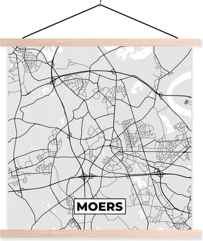 Posterhanger incl. Poster 40x40 cm - Schoolplaat - Kaart - Duitsland - Stadskaart - Plattegrond - Moers - Textielposter - Blanke latten - Stadskaart