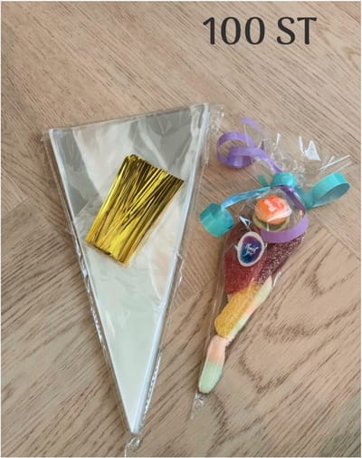 lux*- Uitdeelzakjes klein -100x Traktatie zakjes- cellofaanzakjes -Transparant-Kleine Puntzakjes-uitdeelcadeau- Kleine Snoep zakjes-Verjaardag-Driehoek zakjes-100STUKS