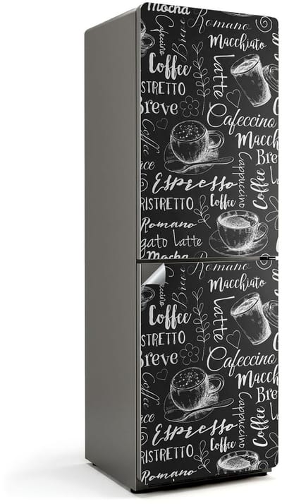 Wallfluent Koelkaststickers - Koffiekopjespatronen Koelkast Folie - 60 cm x 180 cm - Zwart Koelkaststickers - Waterdichte Koelkast Sticker - Koelkast Decoratie - Koelkast Decoratie Stickers - Koelkast Cover