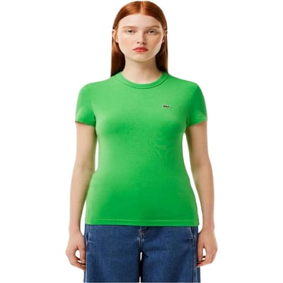 Lacoste Slim fit T-shirt met logo en ronde hals voor dames (Groen)