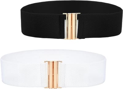 Stijlvolle vintage brede elastische tailleband voor dames, verstelbare tailleband met eenvoudige gesp, zwart/wit, perfect voor elke outfit
