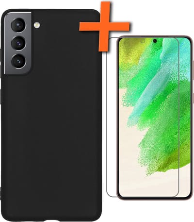 Hoes - Met Screenprotector - Geschikt voor Samsung Galaxy S21 FE - Sterk & Shockproof - Back Cover - Siliconen Case - Telefoon Hoes - Zwart