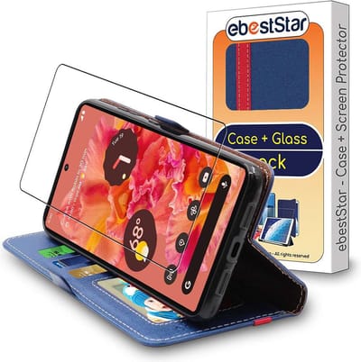 ebestStar - Hoes geschikt voor Google Pixel 6, Wallet Etui, Book case hoesje, Donkerblauw, Rood + Gehard Glas
