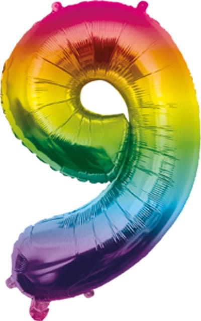 Folieballon | Cijferballon | Cijfer: 9 | Kleur: Regenboog | Afmeting: 40cm
