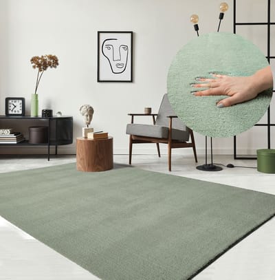the carpet Relax – Extra Zacht & Wasbaar Vloerkleed tot 30°C met Antislip Onderzijde – Fluweelachtige Structuur – Voor Slaapkamer of Woonkamer – groen, 300 x 400 cm
