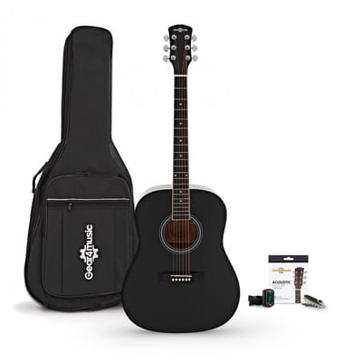 Dreadnought Akoestische Gitaar (LH) & Accessoireset van Gear4music, Zwart