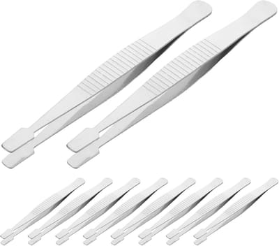 Stempel Pincetten - Roestvrij Staal - Verzamelen Hobby - Platte Grip - 10 Stuks - Zilver