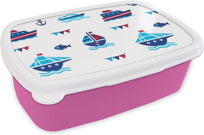 Broodtrommel Roze - Lunchbox - Brooddoos - Boot - Blauw - Rood - Jongen - Patroon - 18x12x6 cm - Kinderen - Meisje