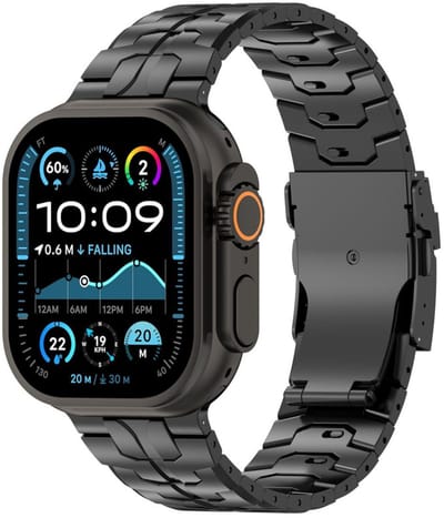 Titanium bandje - geschikt voor Apple Watch 1/2/3/4/5/6/7/8/9/10/11/ SE (1,2,3) met maat 38 mm / 40 mm / 41 mm en 42 mm (Watch 10/11) - luxe schakelband met vlindersluiting - zwart