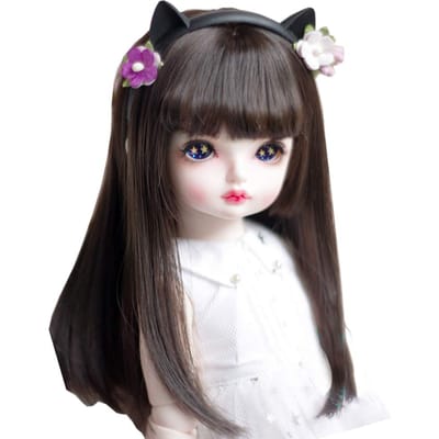 Rechte Pop Pruik, 1/6, 1/4, 1/3 Schaal, Kleurenmix, Semi-Lang, Hittebestendig (180°C), Accessoire (1/6 Pop, Bruin) gray